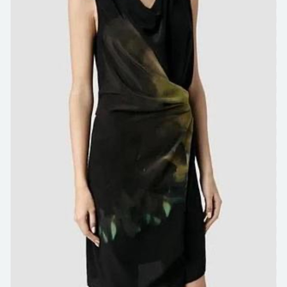 All Saints silk Black Dress with watercolor like pattern size 4